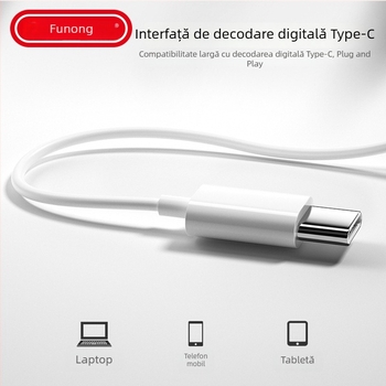 Căști Type-C cu cip digital și control în linie, bas intens, cablu de 120 cm, compatibile cu telefoane Vivo, Huawei, Honor și Xiaomi