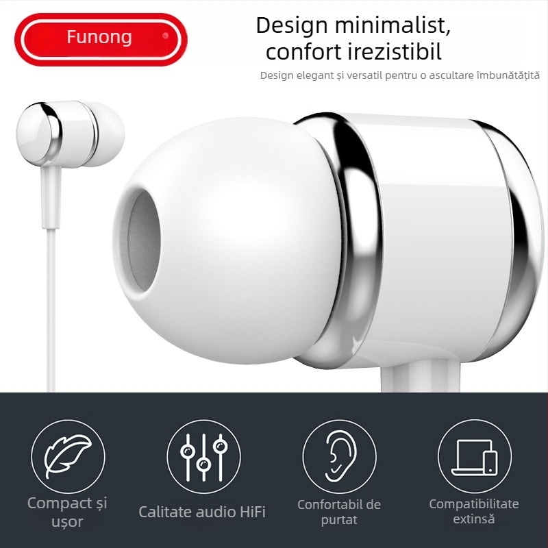 Căști Type-C cu cip digital și control în linie, bas intens, cablu de 120 cm, compatibile cu telefoane Vivo, Huawei, Honor și Xiaomi