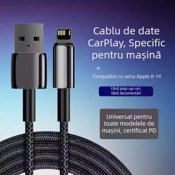 Cablu Lightning împletit pentru iPhone și iPad, lungime 1–2 m, încărcare în mașină, încărcare rapidă, PD compatibil, negru