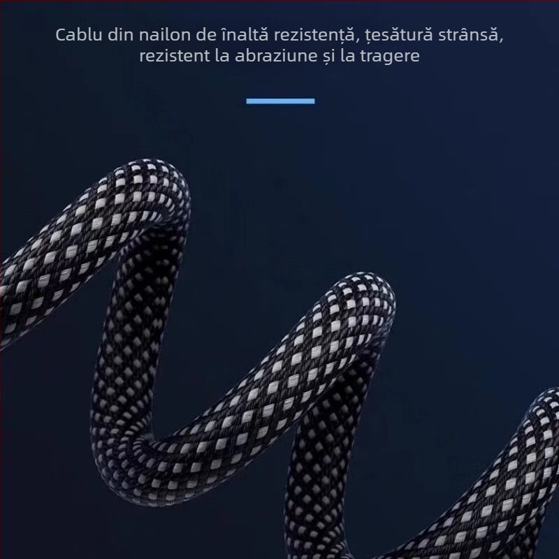 Cablu Lightning împletit pentru iPhone și iPad, lungime 1–2 m, încărcare în mașină, încărcare rapidă, PD compatibil, negru