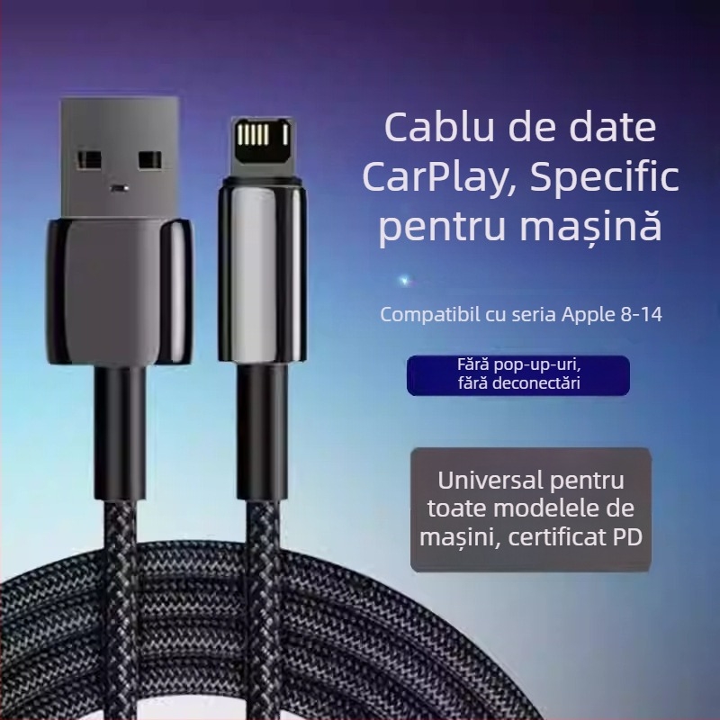 Cablu Lightning împletit pentru iPhone și iPad, lungime 1–2 m, încărcare în mașină, încărcare rapidă, PD compatibil, negru