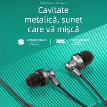 Căști Type-C cu cablu, cu sunet digital și control pe cablu, compatibile cu Apple iPhone 15/16, Huawei și telefoane Android