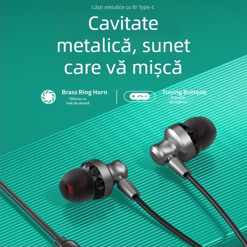Căști Type-C cu cablu, cu sunet digital și control pe cablu, compatibile cu Apple iPhone 15/16, Huawei și telefoane Android
