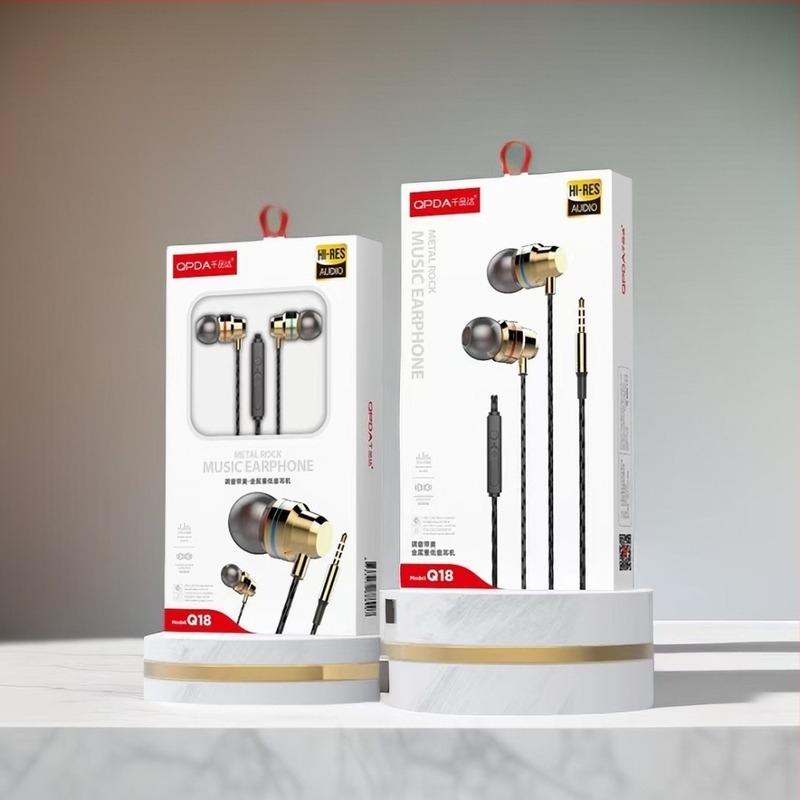 Căști Q18 cu mufă de 3,5 mm, control în linie al volumului, bas îmbunătățit, sunet stereo, negre