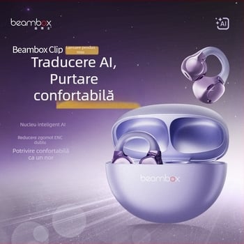 Beambox căști Bluetooth cu clips pentru urechi, AI, anulare activă a zgomotului și durată lungă de funcționare a bateriei