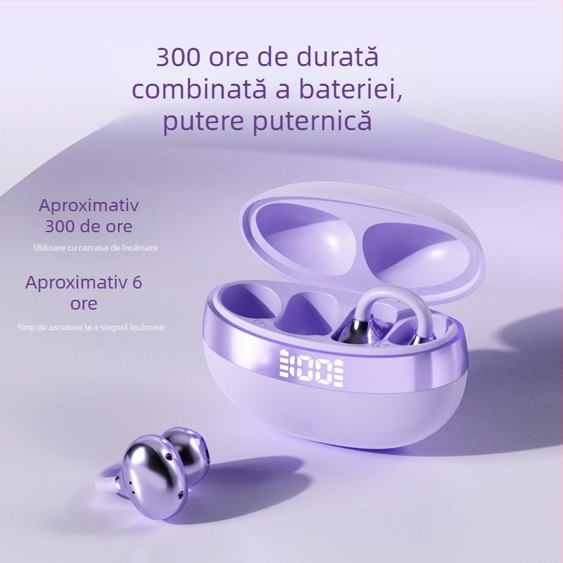 Căști Bluetooth cu clips pentru urechi, design deschis, stereo, impermeabile pentru sport, autonomie lungă a bateriei