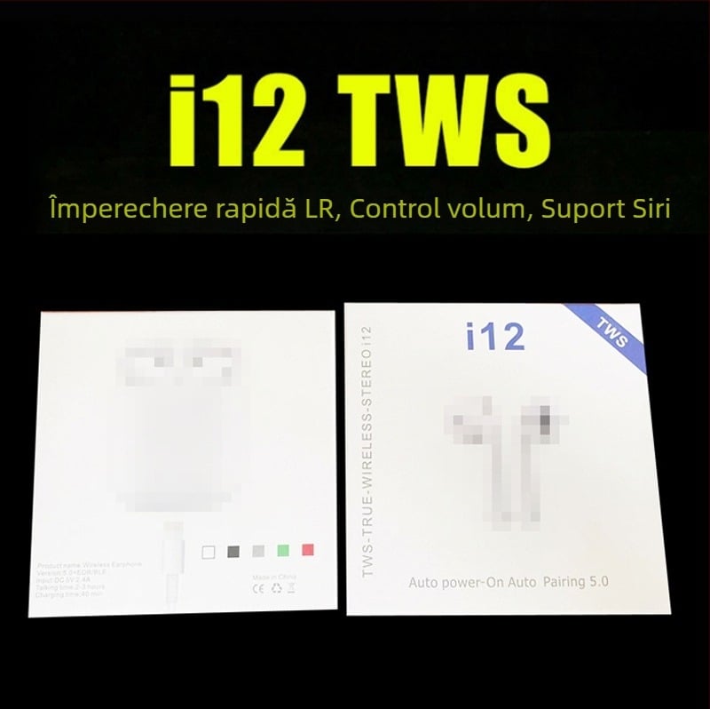 I12 căști Bluetooth true wireless, TWS, control tactil, culori Macaron, Bluetooth 5.0