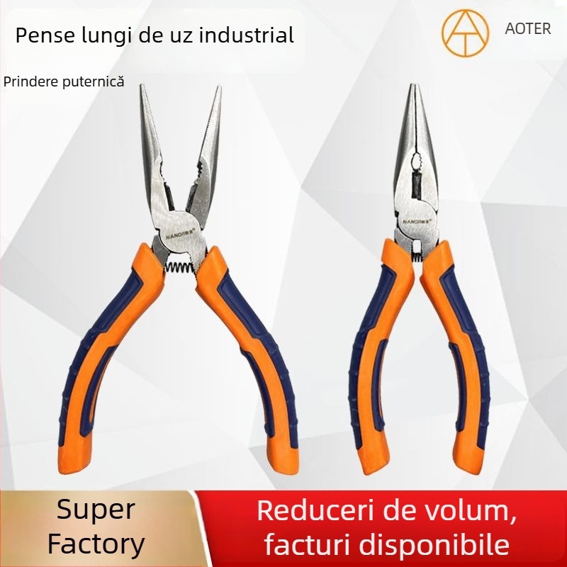 Clește cu vârf ascuțit de 6 inch, unealtă manuală, unelte hardware, clește pentru dezizolarea cablurilor electrice, clește de tip american, design ergonomic offset