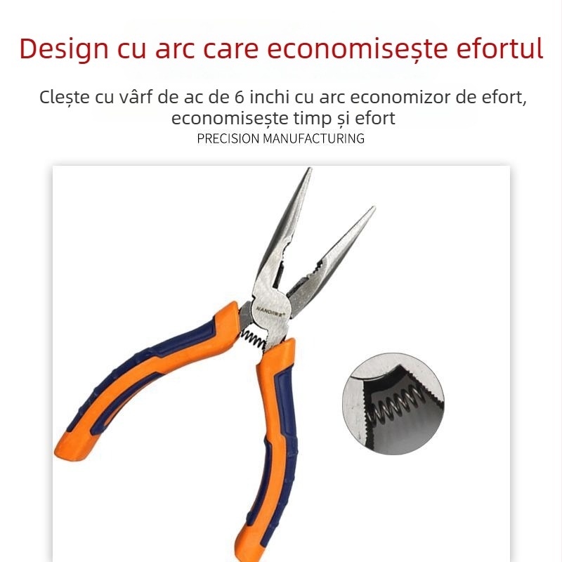 Clește cu vârf ascuțit de 6 inch, unealtă manuală, unelte hardware, clește pentru dezizolarea cablurilor electrice, clește de tip american, design ergonomic offset