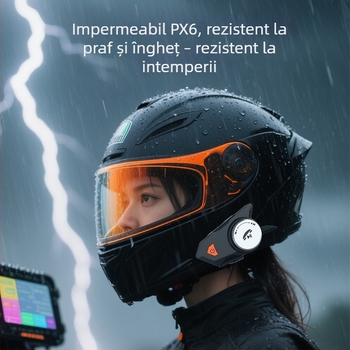 Bluetooth headset pentru cască de motocicletă cu bas profund, rezistent la apă și praf, reducere a zgomotului, apeluri hands-free, control vocal, redare muzică, autonomie mare a bateriei