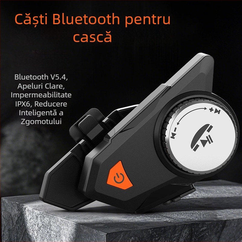 Bluetooth headset pentru cască de motocicletă cu bas profund, rezistent la apă și praf, reducere a zgomotului, apeluri hands-free, control vocal, redare muzică, autonomie mare a bateriei