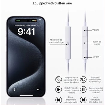 Căști USB-C cu control pe fir, in-ear, a 15-a generație, compatibile cu iPhone 17 Pro Max