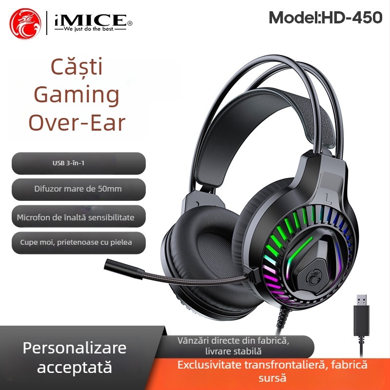 Imice HD-450 Căști de gaming luminoase USB 7.1 cu fir RGB