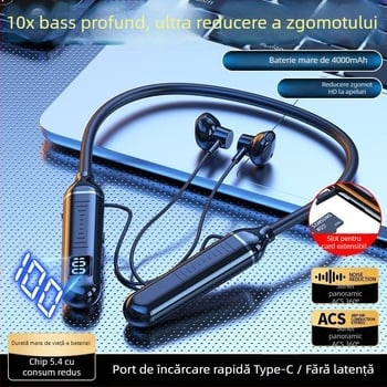 Căști Bluetooth fără fir cu bandă la gât, design semi-in-ear pentru sport, baterie cu durată lungă, sunet 3D și bas puternic