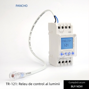 TR-121 întrerupător temporizator montat pe șină DIN, iluminat, cu suport pentru șase limbi, model european, intervalul de tensiune 85-250V