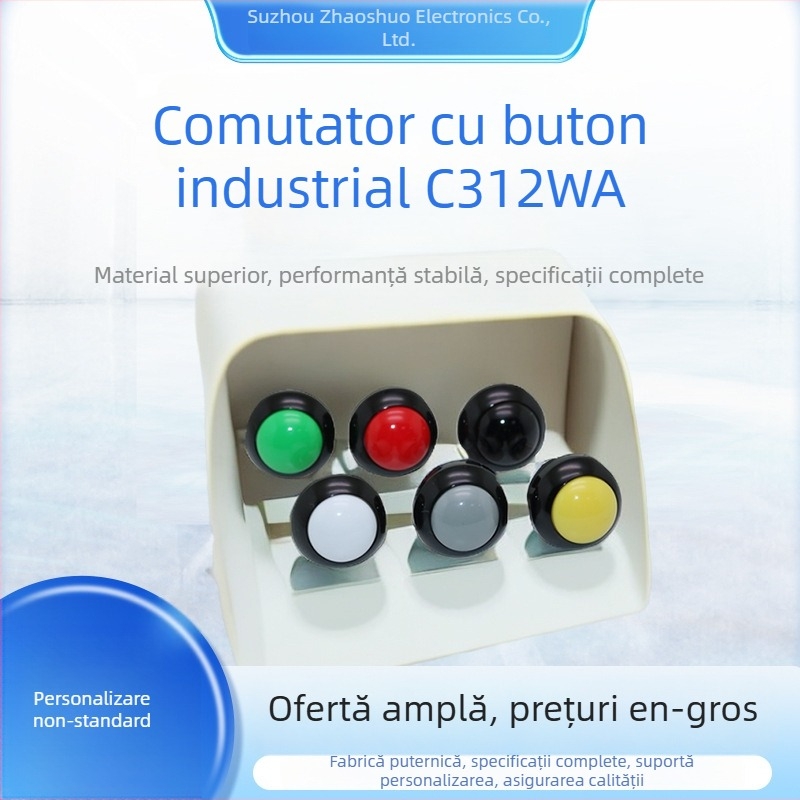 Intrerupător buton industrial personalizat, seria C312W – durată lungă, rezistent la apă, conectare directă, dublu pol