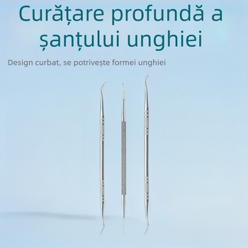 Set de pedicure din oțel inoxidabil, trei piese, pila de unghii cu două capete și instrument de curățare pentru manichiură și artă a unghiilor