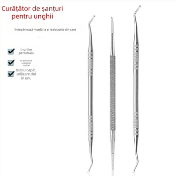 Set de pedicure din oțel inoxidabil, trei piese, pila de unghii cu două capete și instrument de curățare pentru manichiură și artă a unghiilor