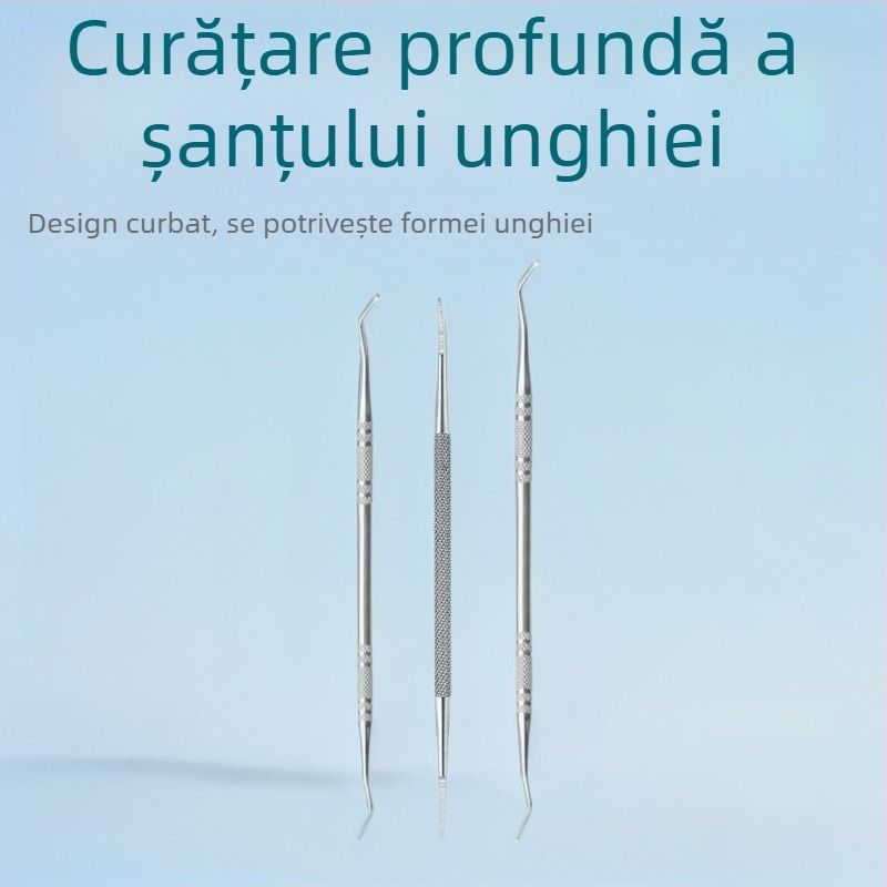 Set de pedicure din oțel inoxidabil, trei piese, pila de unghii cu două capete și instrument de curățare pentru manichiură și artă a unghiilor