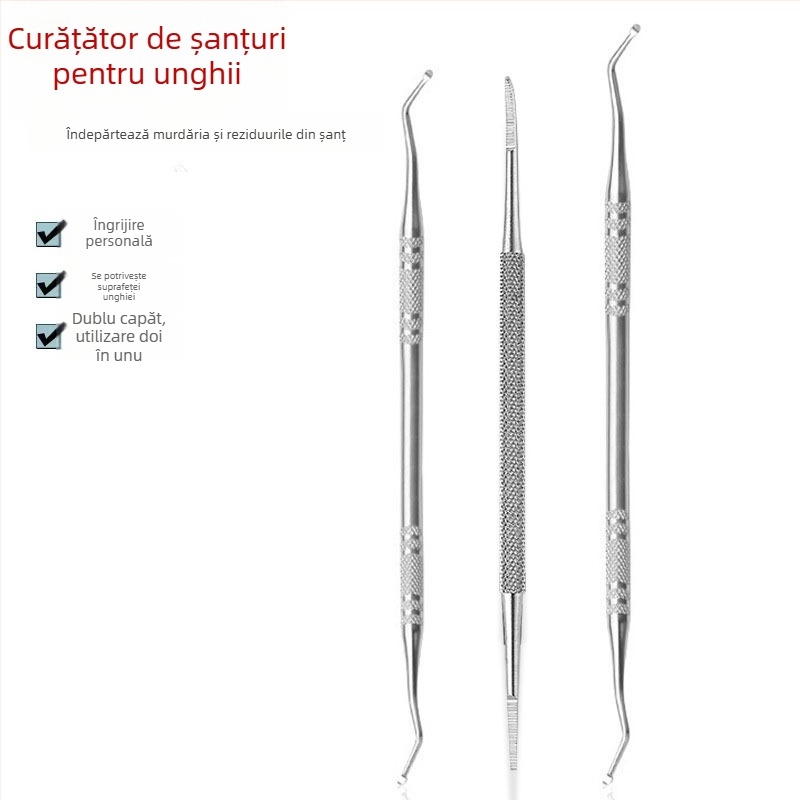 Set de pedicure din oțel inoxidabil, trei piese, pila de unghii cu două capete și instrument de curățare pentru manichiură și artă a unghiilor