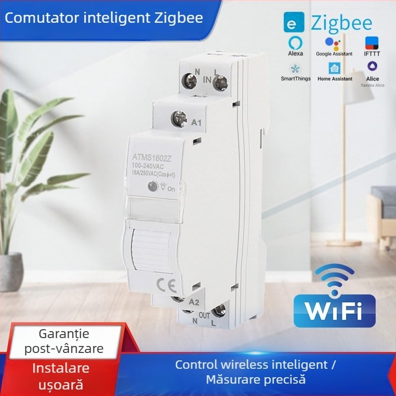 Oto întrerupător inteligent Zigbee fără fir ATMS1602Z pentru șină DIN cu temporizator