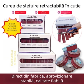 Set de șlefuit în cutie cu benzi abrazive și role de pânză