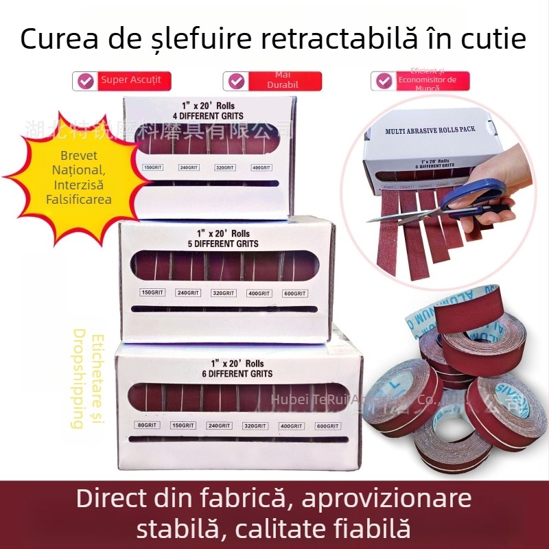 Set de șlefuit în cutie cu benzi abrazive și role de pânză