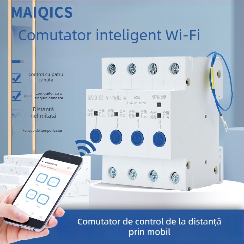 Întrerupător WiFi inteligent cu control de la distanță prin telefon, întrerupător temporizator wireless cu patru canale, control vocal