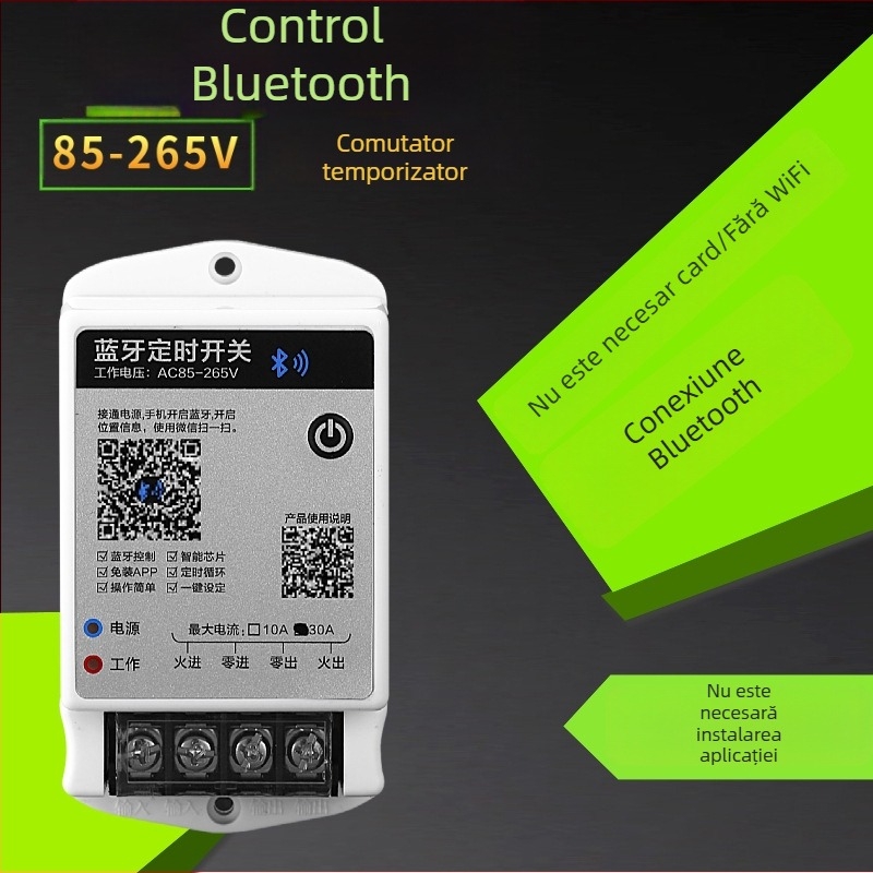 Temporizator LED Bluetooth cu control inteligent, 30A, fază monofazică, întrerupător wireless, AC85-220V