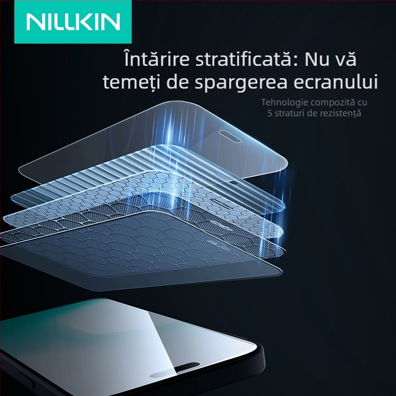 Nillkin protecție ecran din sticlă securizată pentru iPhone 17 Pro Max, cu cadru de montaj anti-praf, ecran complet, rezistent la explozie