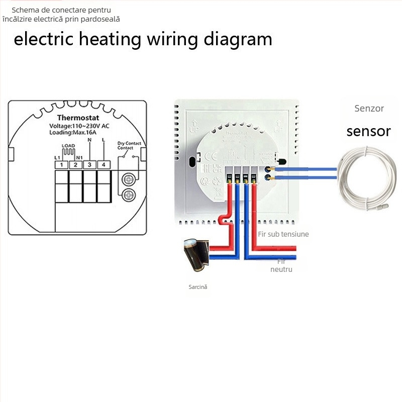 Termostat WiFi european inteligent pentru încălzire prin podea cu apă și încălzire electrică, boiler montat pe perete cu panou din acril și control vocal prin aplicație