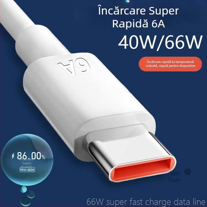 Cablu USB Type-C, încărcare rapidă 6A, compatibil cu Huawei/Honor Enjoy Nova P30/P40 și dispozitive Android