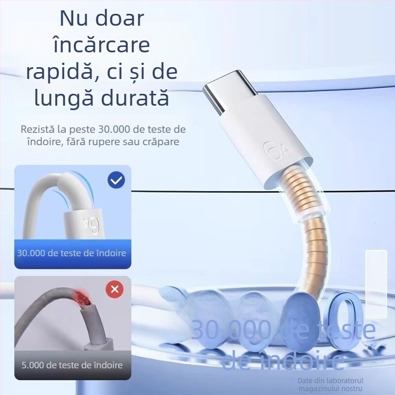 Cablu USB Type-C, încărcare rapidă 6A, compatibil cu Huawei/Honor Enjoy Nova P30/P40 și dispozitive Android