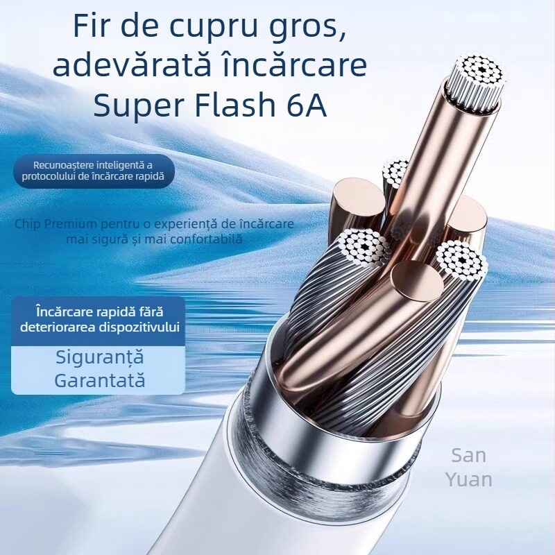 Cablu USB Type-C, încărcare rapidă 6A, compatibil cu Huawei/Honor Enjoy Nova P30/P40 și dispozitive Android