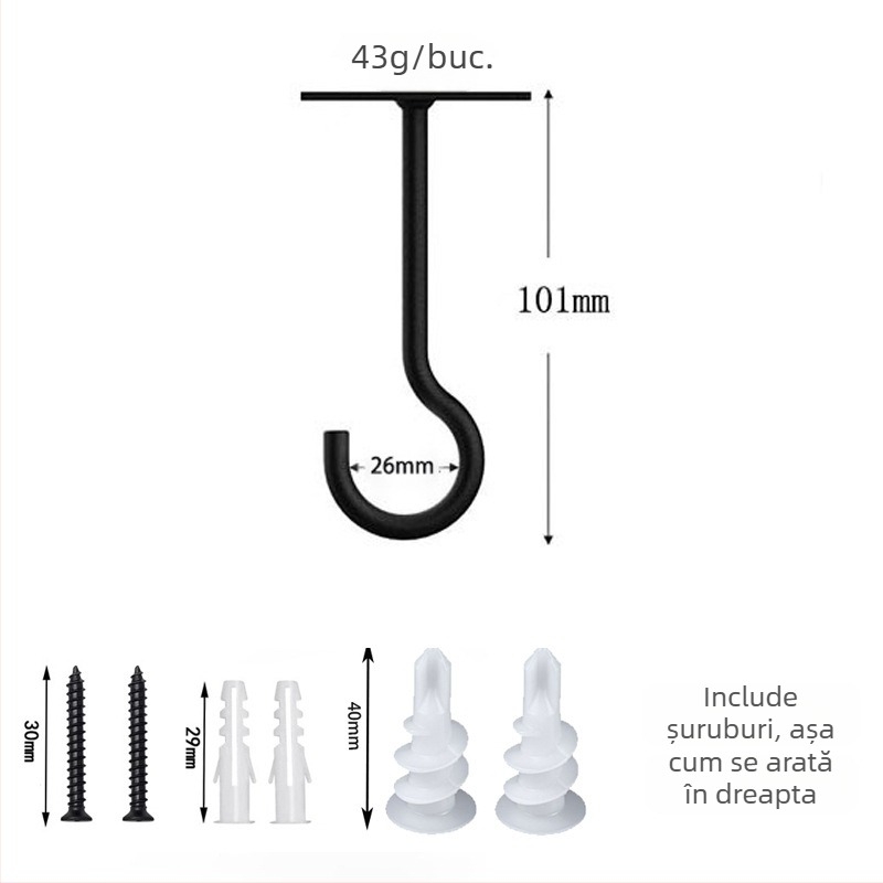 Cârlig din fier pentru plante, montat pe perete, cârlig unic, design minimalist modern