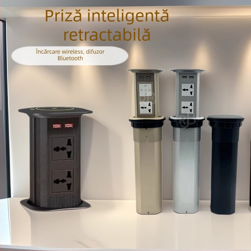 Priză inteligentă de birou cu ridicare, încorporată în insula de bucătărie, pentru birou și masă de conferințe, ridicare automată și încărcare wireless