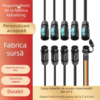 Conector LP12, 2-6 conductori, mufa drept cu soclu flanșat pentru motoare și industrie aerospațială, iluminare LED, cablu de alimentare IP68 impermeabil