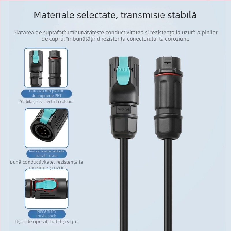 Conector LP12, 2-6 conductori, mufa drept cu soclu flanșat pentru motoare și industrie aerospațială, iluminare LED, cablu de alimentare IP68 impermeabil