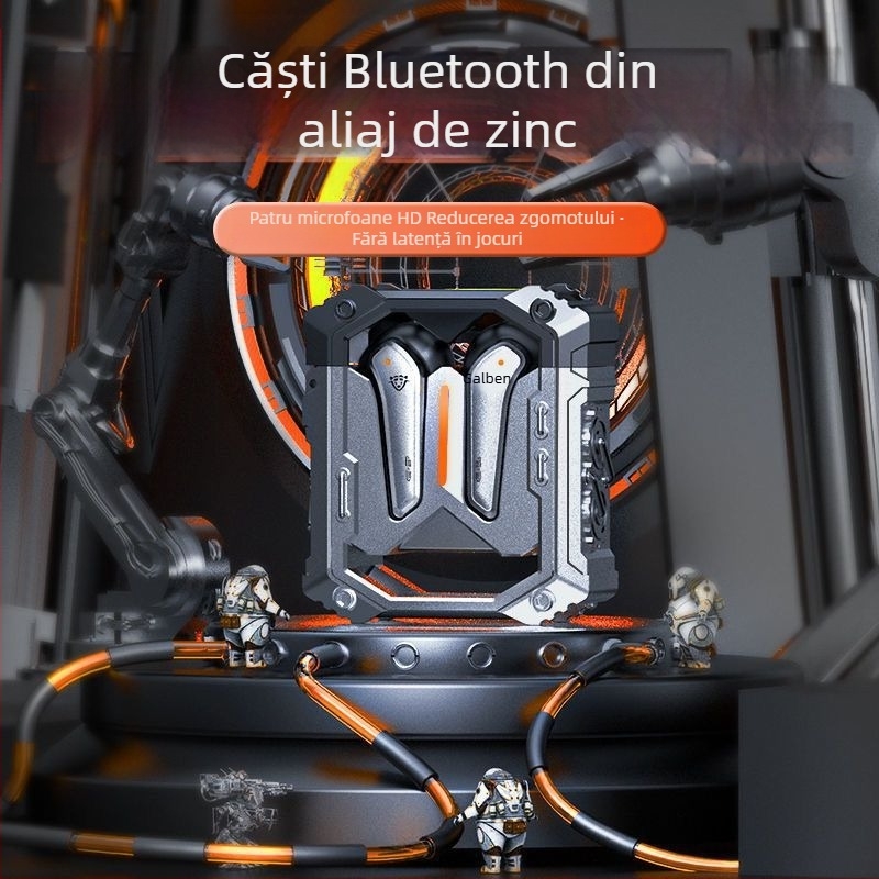 Căști metalice mecanice cu Bluetooth pentru gaming, căști sport wireless cu bas puternic