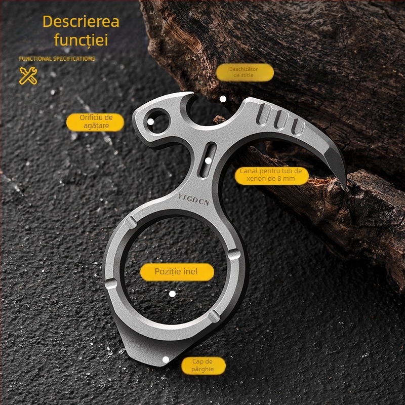 Unealtă multifuncțională din aliaj de titan cu deschizător de sticle pentru exterior, apărare personală și camping – instrument EDC