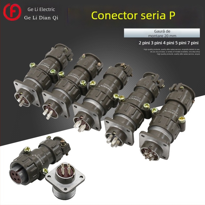 Conector circular P20, mufe și priză de aviație, tip butt, diametru 20 mm, 2–7 conductori