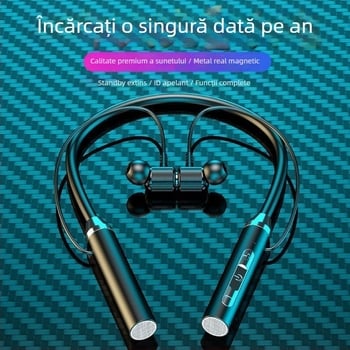 Căști Bluetooth 5.3 tip guler, stereo fără fir, funcție apeluri, latență redusă, rezistente la apă, reducere zgomot, durată mare a bateriei, stil sport