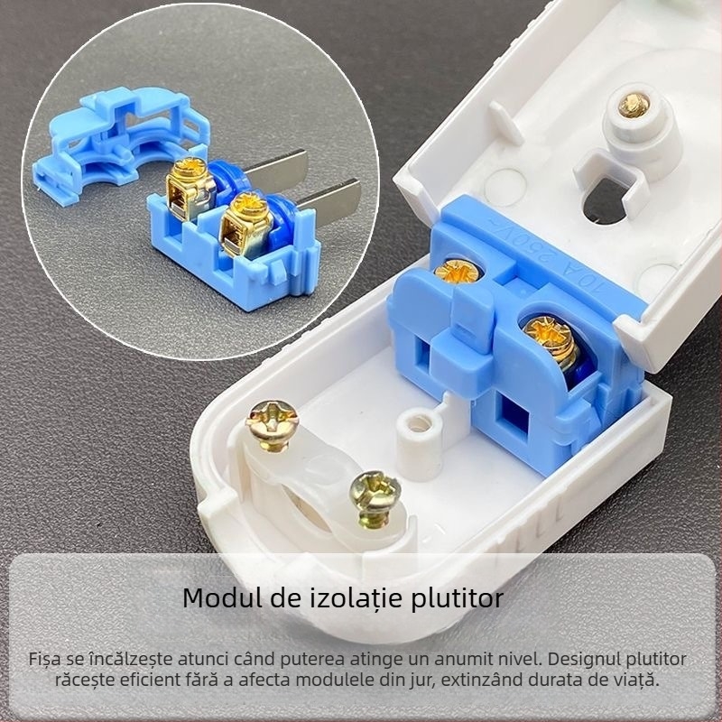 Priză cu capac rabatabil, cu doi poli, rotativă, fixă, 1.5 priză, carcasă internă ignifugă, priză cu doi pini industrială/casnică