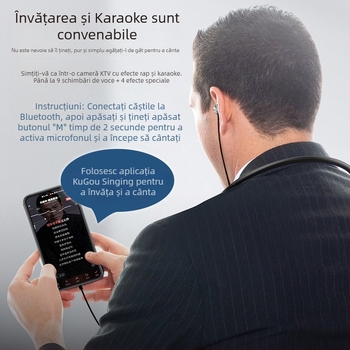 Căști Bluetooth fără fir cu reducere inteligentă a zgomotului, autonomie mare a bateriei, afișaj nivel baterie și placă de sunet pentru streaming live
