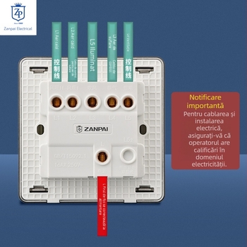 Comutator Zanpai pentru încălzire baie, 5 canale, negru, panou impermeabil 4-in-1, tip 86