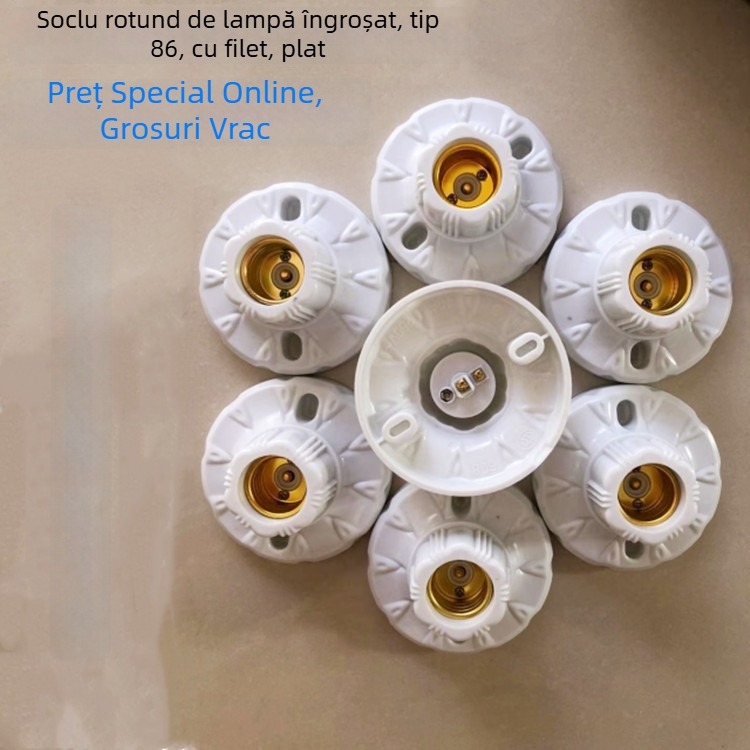 Soclu plat din bakelit pentru lampă, soclu cu filet circular, suport de perete tip 86 pentru iluminat decorativ, șurub din cupru pur