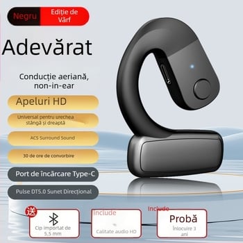 Căști Bluetooth cu cârlig pentru ureche, design fără intrare în canal, universale pentru ambele urechi, wireless, pentru sport, alergare, condus, ciclism și livrare