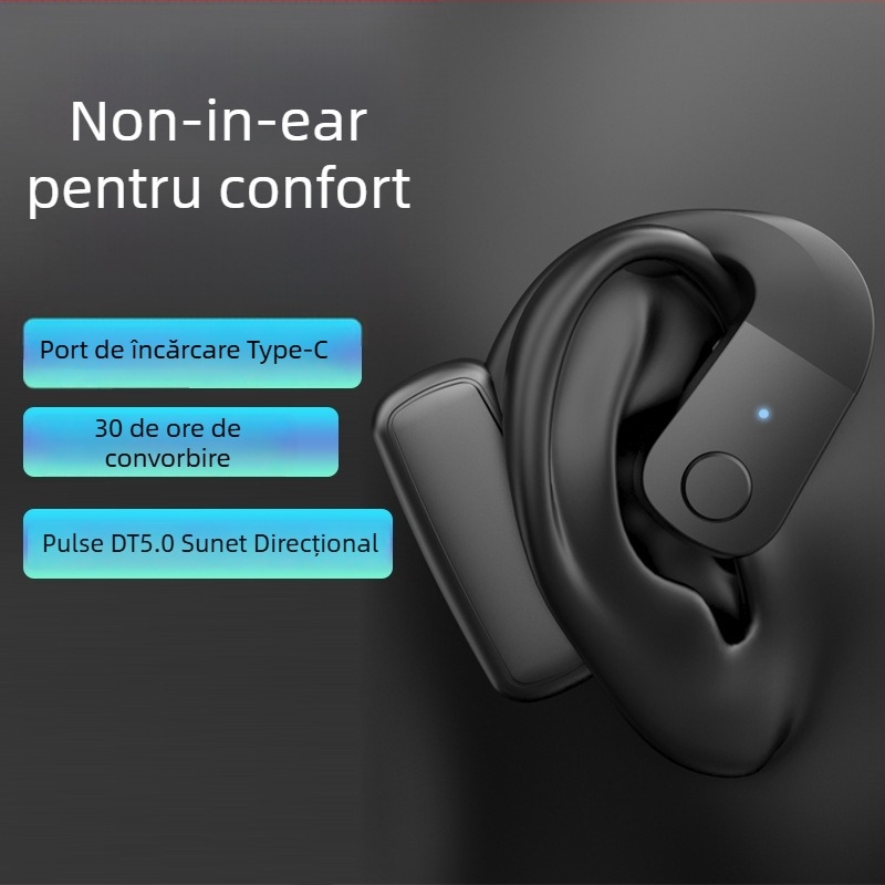 Căști Bluetooth cu cârlig pentru ureche, design fără intrare în canal, universale pentru ambele urechi, wireless, pentru sport, alergare, condus, ciclism și livrare