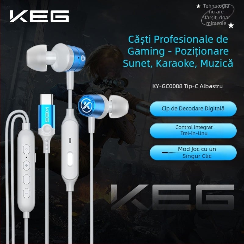 Cool Ergou Keg căști de gaming, cablu 3.5 Type-C, in-ear, cu microfon, sunet de înaltă calitate