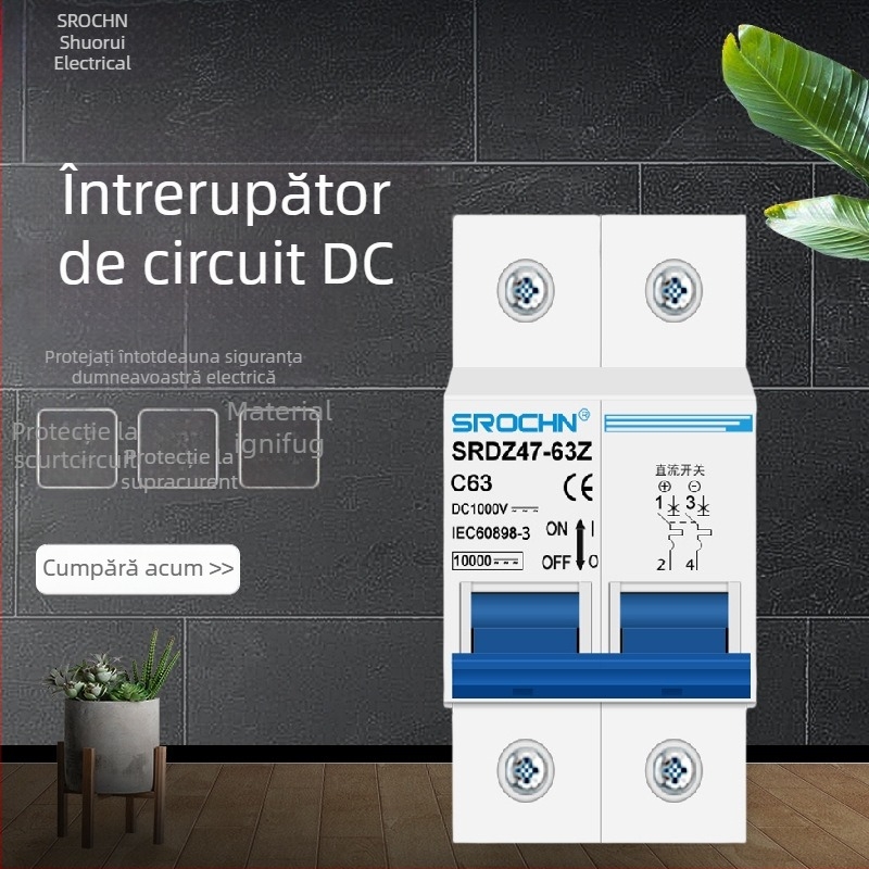 Intrerupător DC miniatural pentru distribuția fotovoltaică a energiei, 1000V/500V DC, seria SRDZ47-63Z